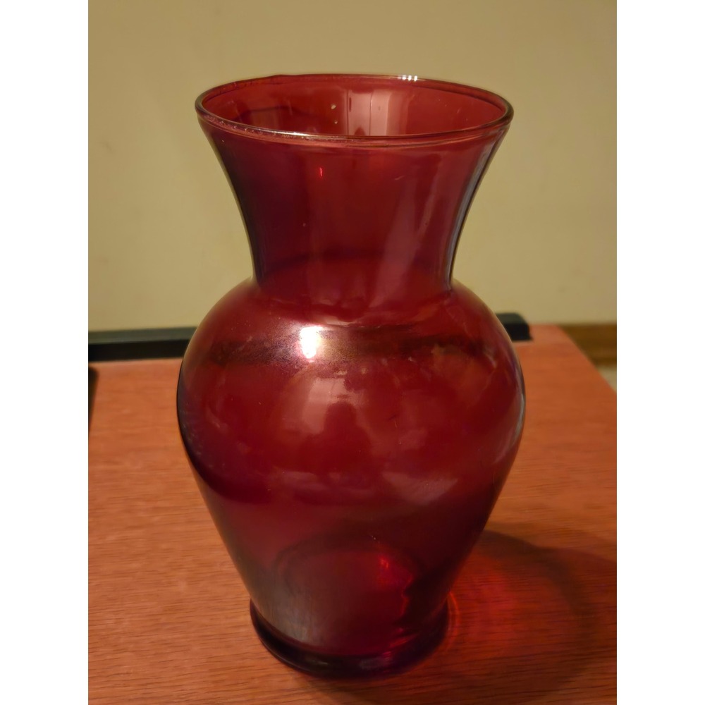 Vintage Ruby Red Glass Vase Flared Rim Bulbous Decorative Bud Vase Crimson
